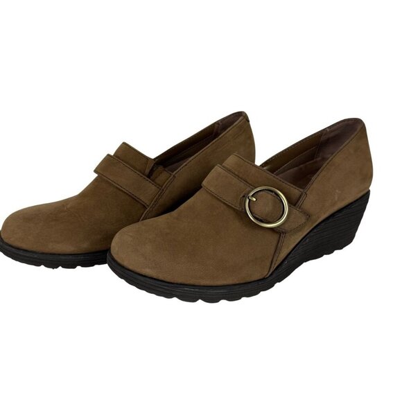 Dansko Shoes - Dansko Clio Nubuck Wedge Slip On Loafers Leather Upper Brown Size 38 EUC
